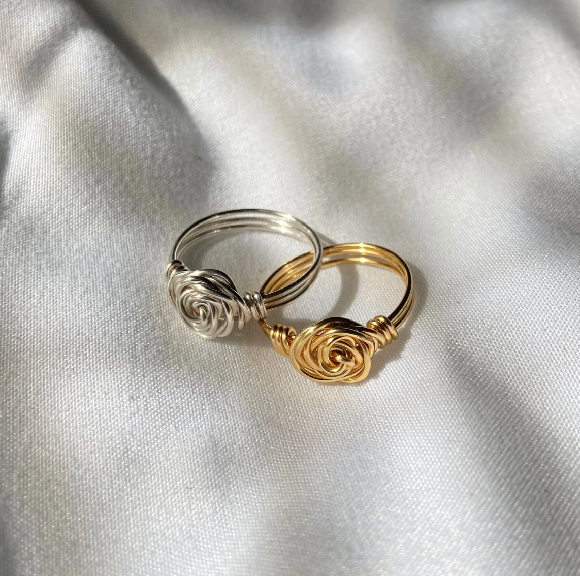 Dainty Wire Wrapped Flower Ring (Silver & Gold)