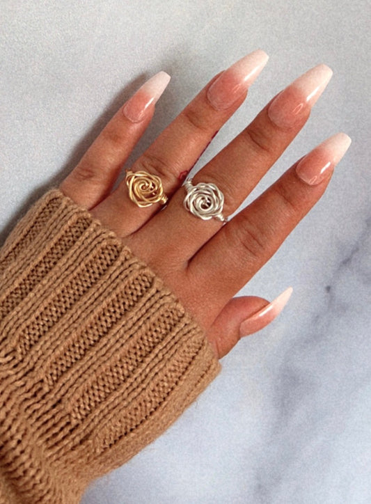 Dainty Wire Wrapped Flower Ring (Silver & Gold)