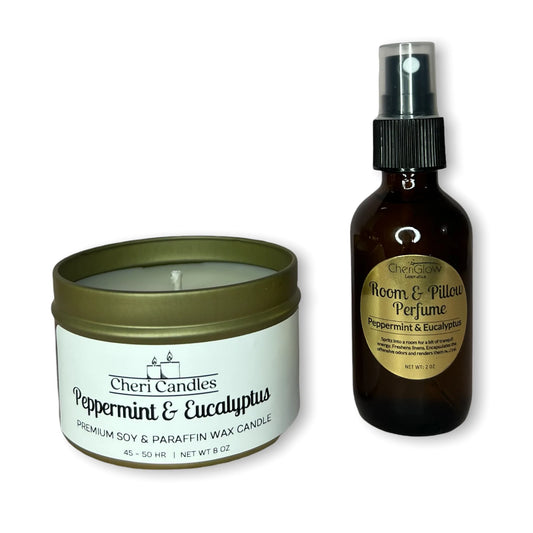 Peppermint and Eucalyptus Set - Candle & Room & Pillow Perfume